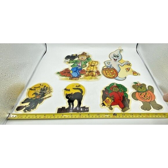 Vtg Halloween Suction Cup Window Decorations Witch Cat Die Cut Plastic Lot of 6 - Picture 4 of 16